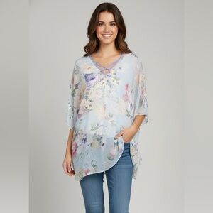 Oddy Women’s floral sheer chiffon kimono top size s/m